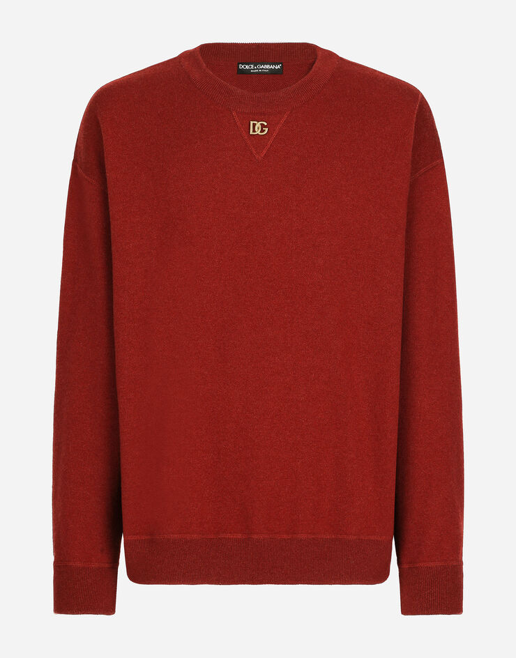 Dolce & Gabbana Jersey de cuello redondo en cachemira con logotipo DG Burdeos GXK88TJAWK8