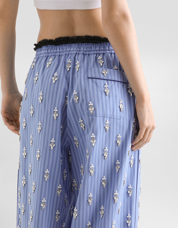 Dolce & Gabbana Poplin trousers with crystal flower embroidery Multicolor FTDJEZGDDR1