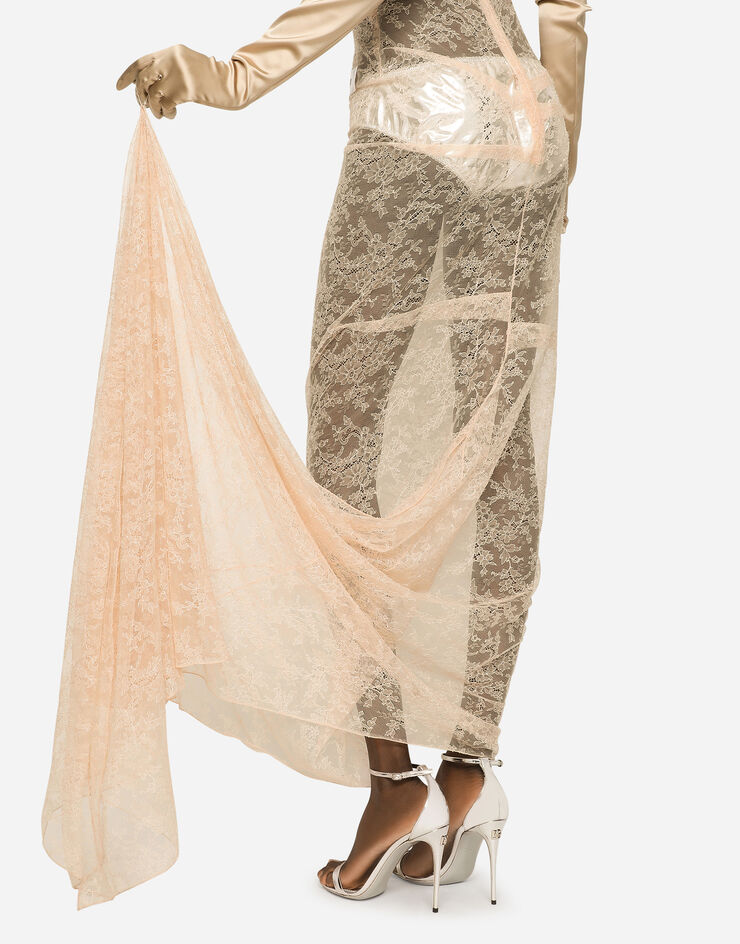 Dolce & Gabbana KIM DOLCE&GABBANA Long floral lace dress with lingerie bra ベージュ F6BEQTFLMXZ