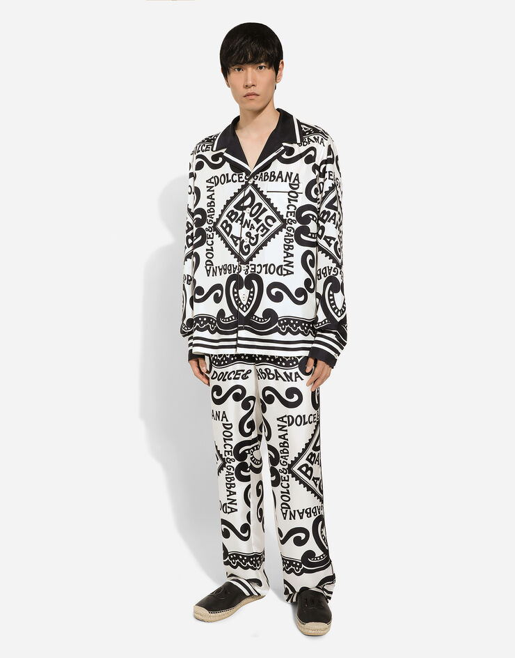 Dolce & Gabbana سروال بيجامة حرير بطبعة مارينا أبيض GVRMATHI1QC