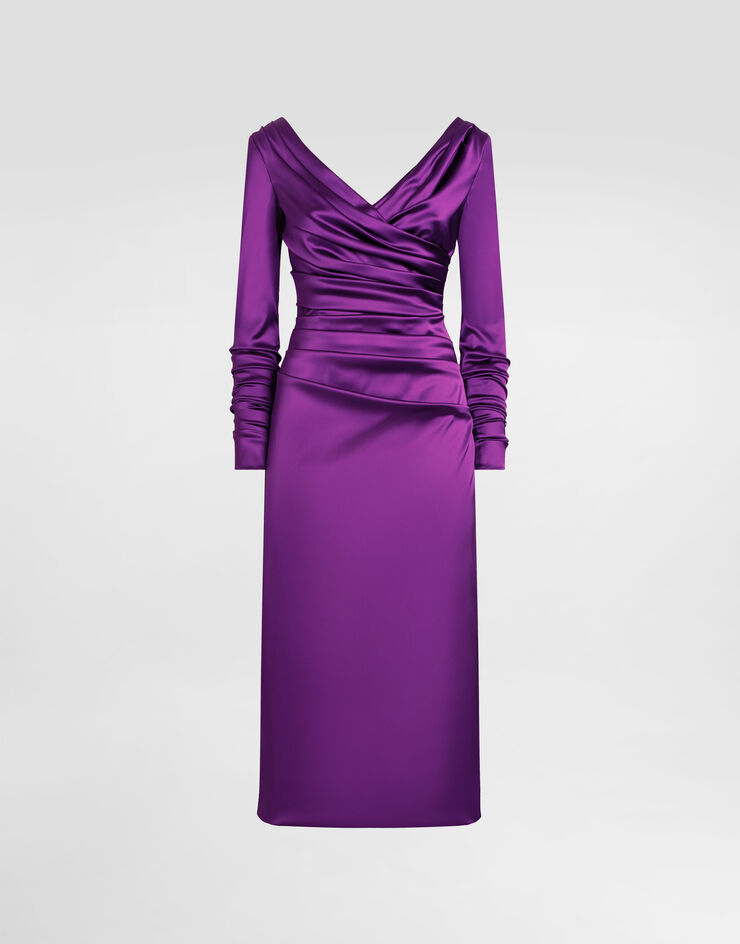 Dolce & Gabbana Stretch satin longuette dress Purple F6DJFTFURHM
