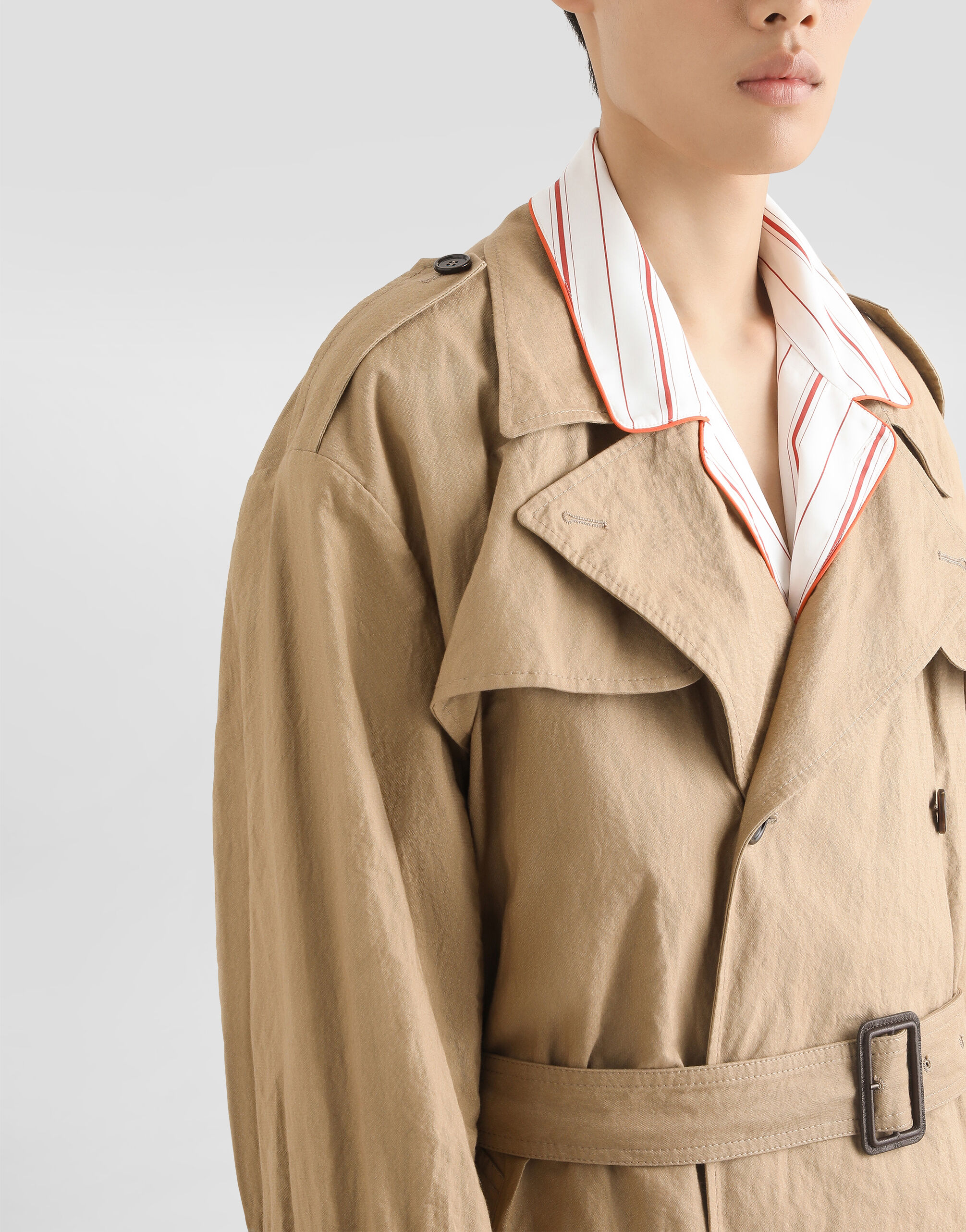 DOLCE&GABBANA ベージュ トレンチコート Crinkled effect cotton trench coat in Beige for Men