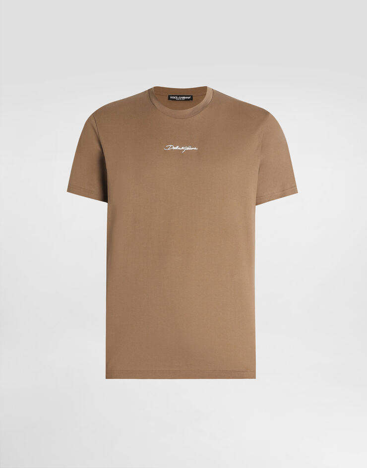 Dolce & Gabbana cotton t-shirt with embroidery patch Brown G8RN8ZG7NUB