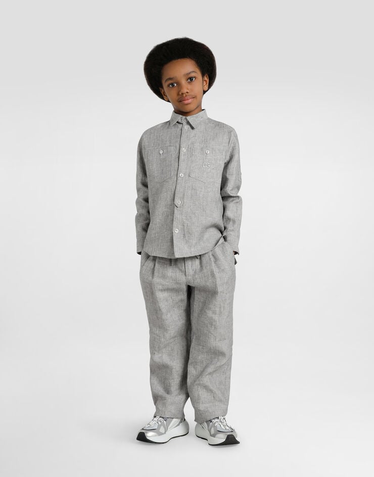 Dolce & Gabbana Camisa en tela de lino lavada Gris L44S43FU4MF