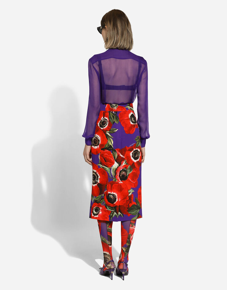 Dolce & Gabbana Camisa de chifón con flor Violeta F5R65TFU1HW