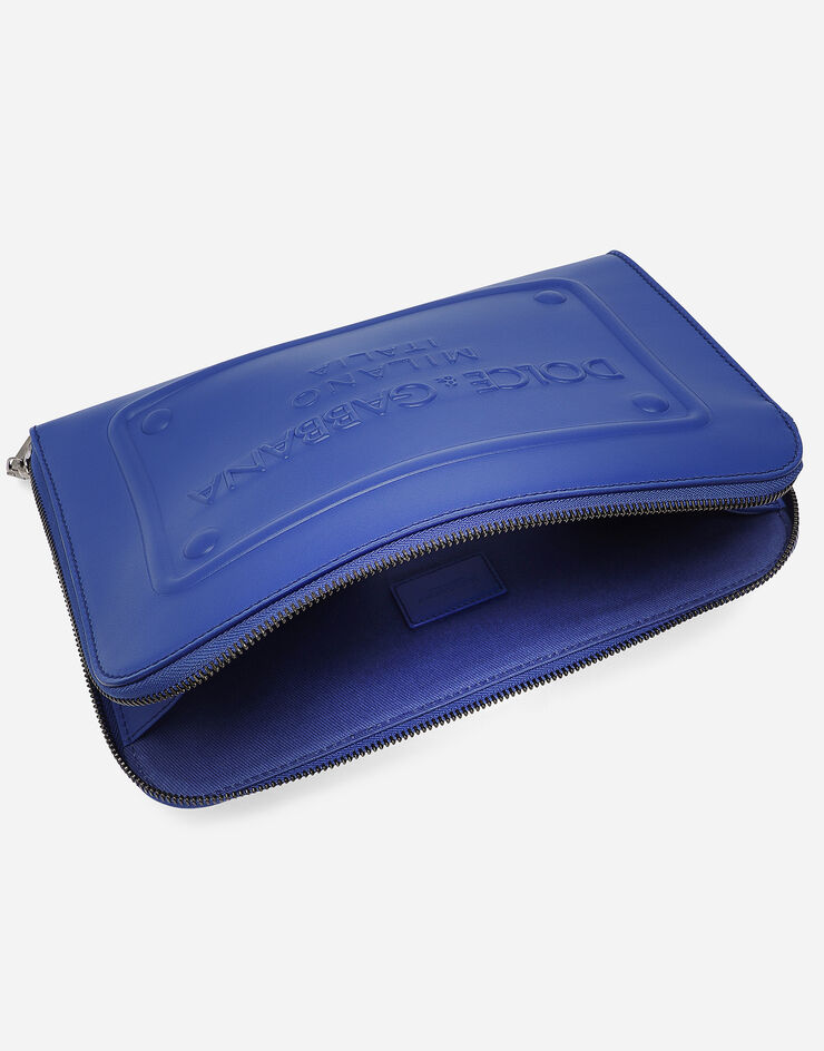 Dolce & Gabbana Small calfskin pouch with raised logo Blue BM1751AG218