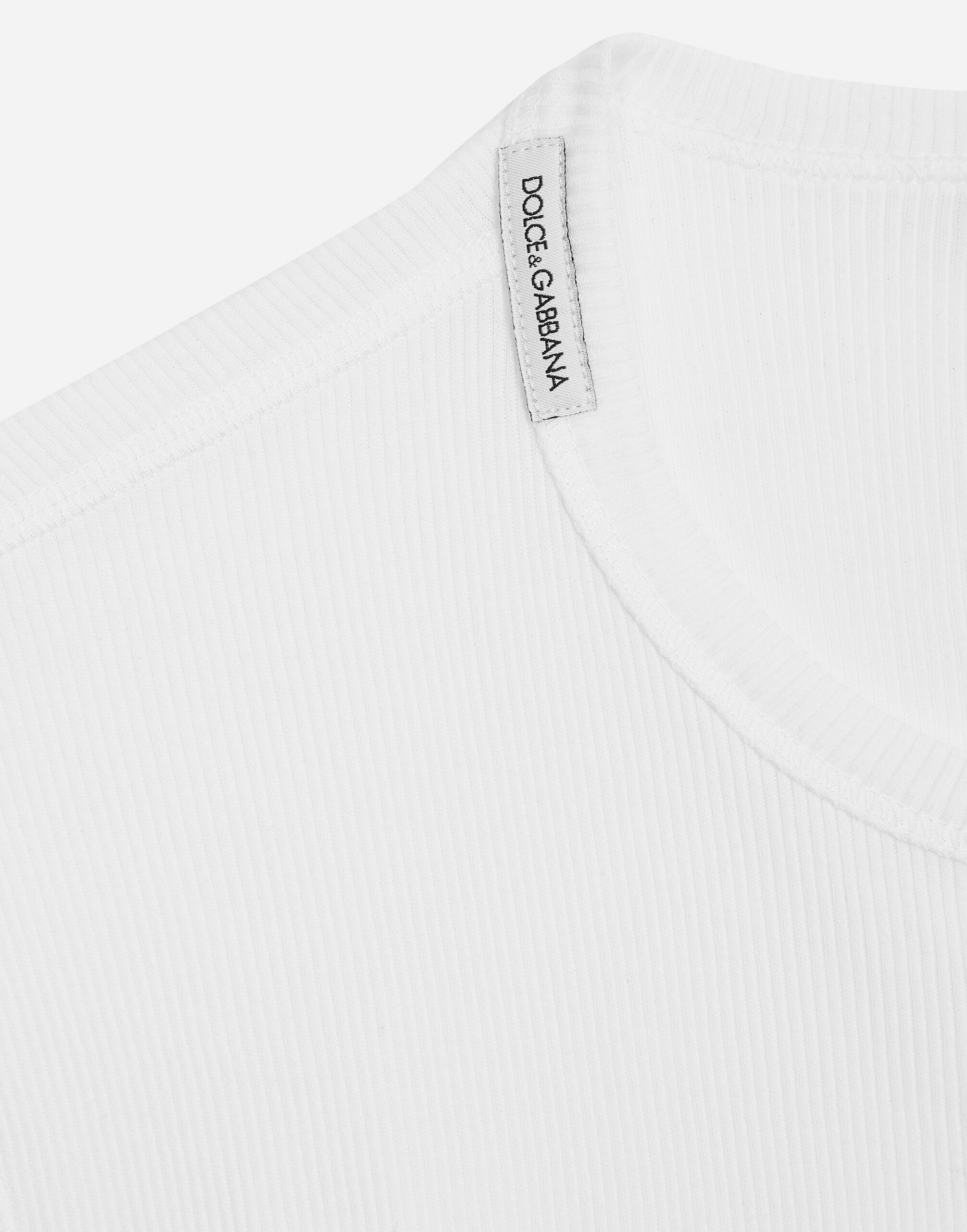 Fine rib cotton granddad neck T shirt in White for Dolce Gabbana US
