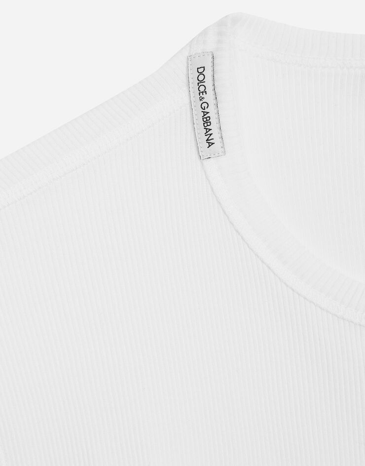 Dolce&Gabbana Fine-rib cotton granddad-neck T-shirt White G8QZ1TFU7AV