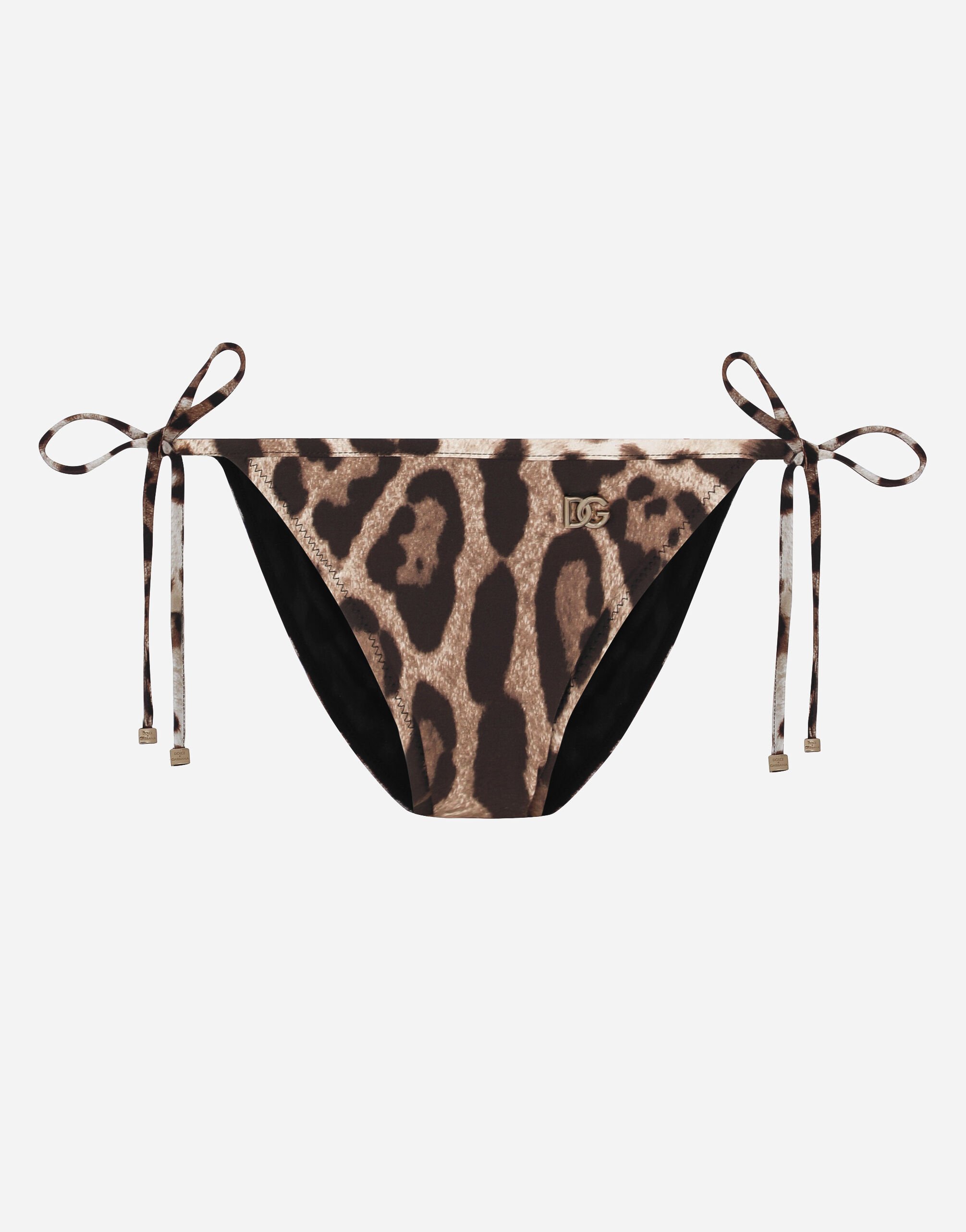 Dolce & Gabbana Leopard-print string bikini bottoms Black O9B45JFUGA2