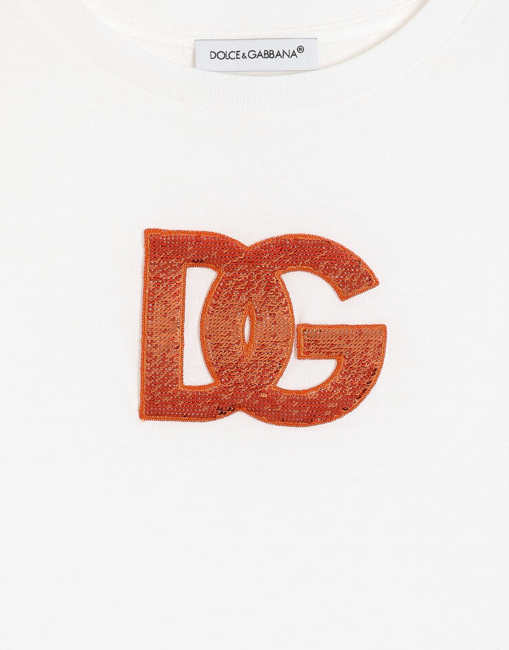 Dolce & Gabbana Jersey t-shirt with sequin logo embroidery White L5JTNJG7P4E