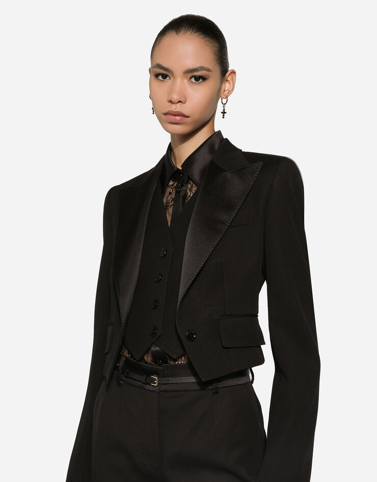 Dolce & Gabbana Kurzjacke mit eingearbeiteter Weste aus Wollgabardine Schwarz F29YRTFU28J