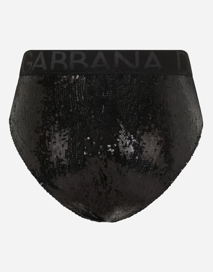 Dolce & Gabbana Bañador slip en microlentejuelas con el logotipo en el elástico Negro O2C41TFLMK4