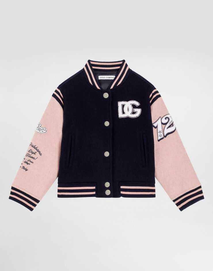 Dolce & Gabbana Long cloth bomber jacket with patch Multicolor L52B03G7PDA