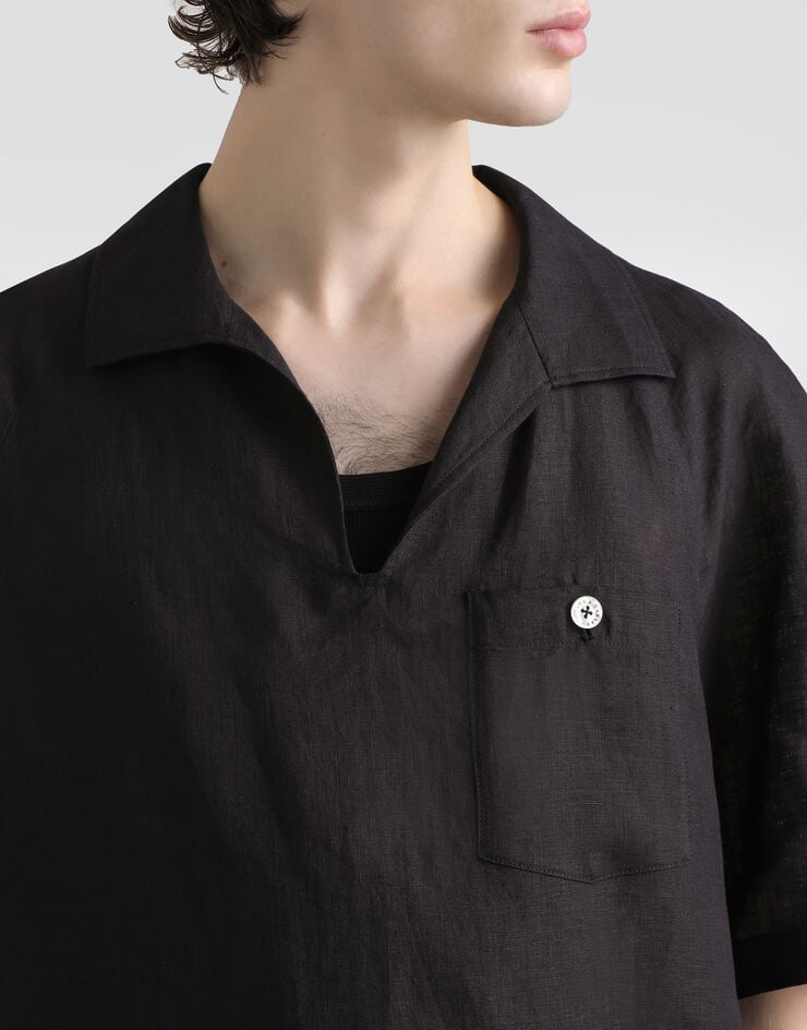Dolce & Gabbana Short-sleeved linen t-shirt Black G8ST0TFU4MH