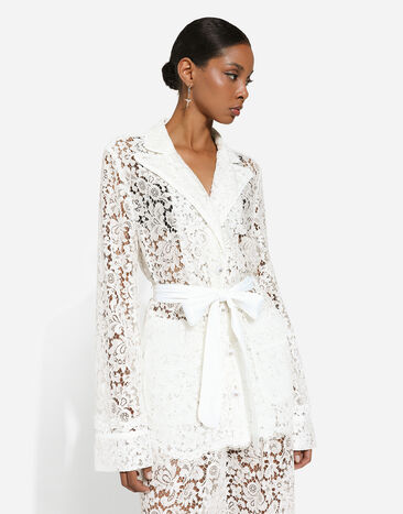 Dolce & Gabbana Camicia pigiama in pizzo cordonetto floreale Bianco F5R56TFLM55