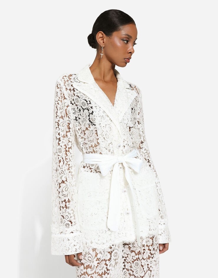 Dolce & Gabbana Camisa pijama de encaje cordonetto floral Blanco F5R56TFLM55