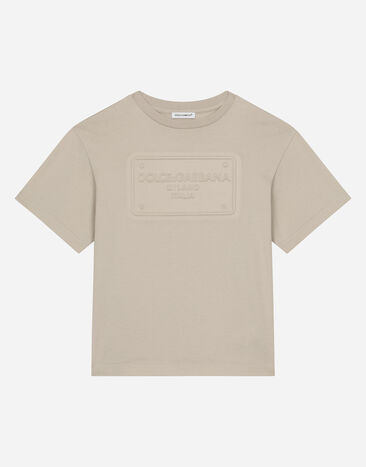 Dolce & Gabbana T-Shirt aus Jersey mit Logoplakette Drucken L4JTHVII7ED