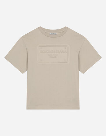 Dolce & Gabbana Jersey T-shirt with logo tag Beige L4JWKLG7NXC