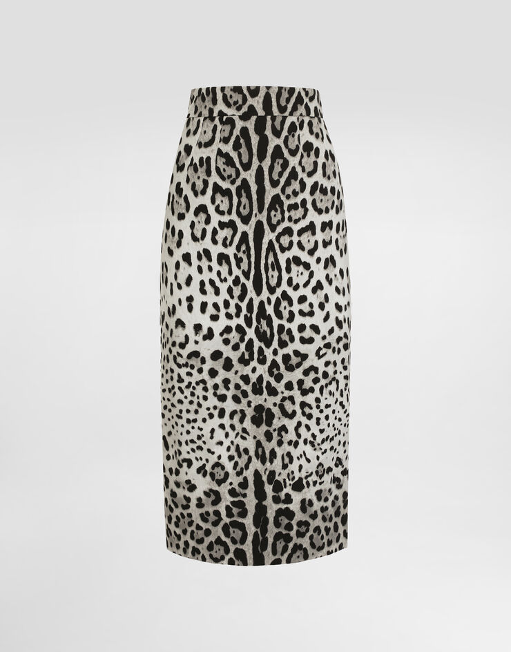 Dolce & Gabbana Charmeuse calf-length pencil skirt with leopard print Print F4B6UTFSADD