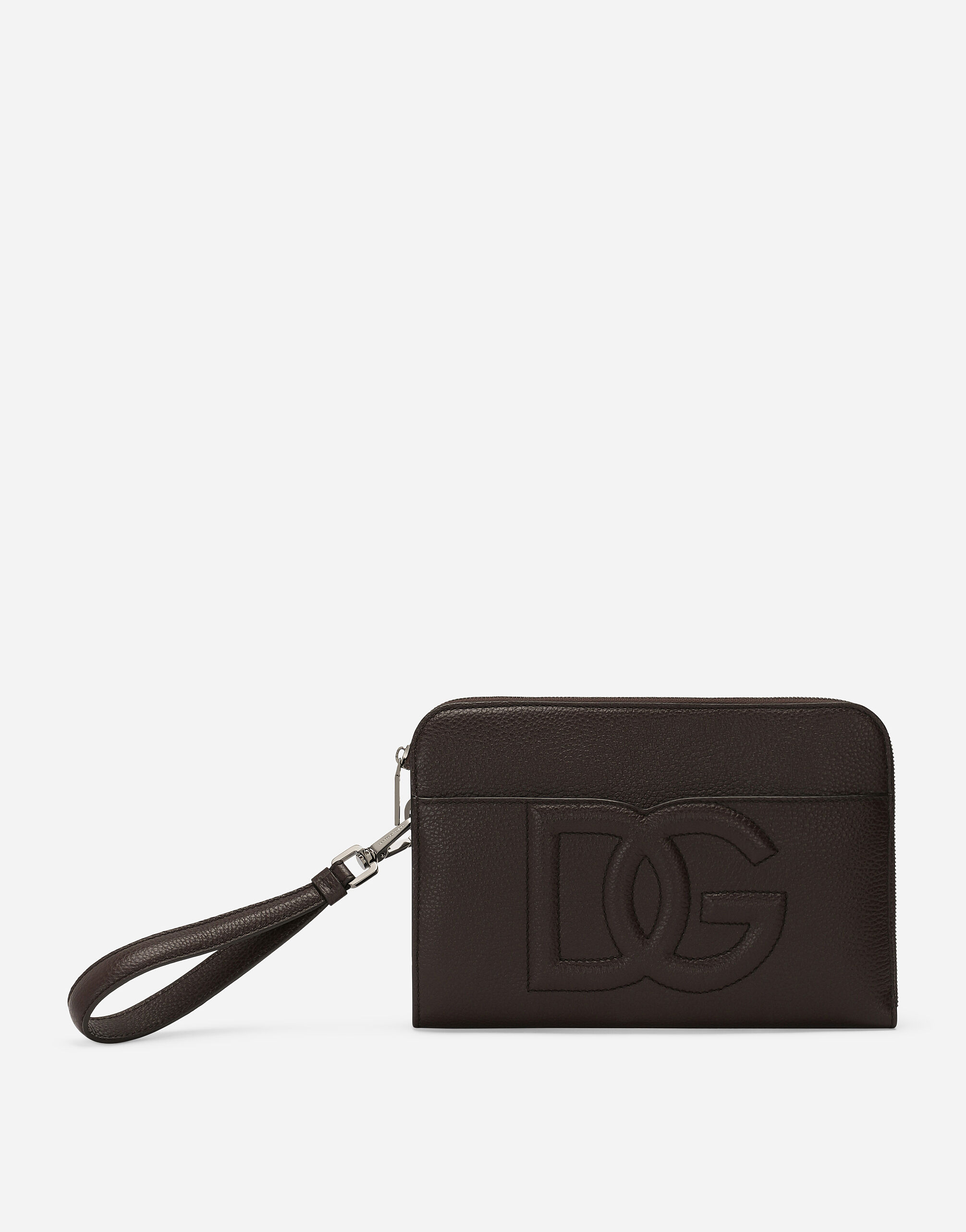 Dolce & Gabbana حقيبة باوتش متوسطة من جلد غزال بني BM2338A8034