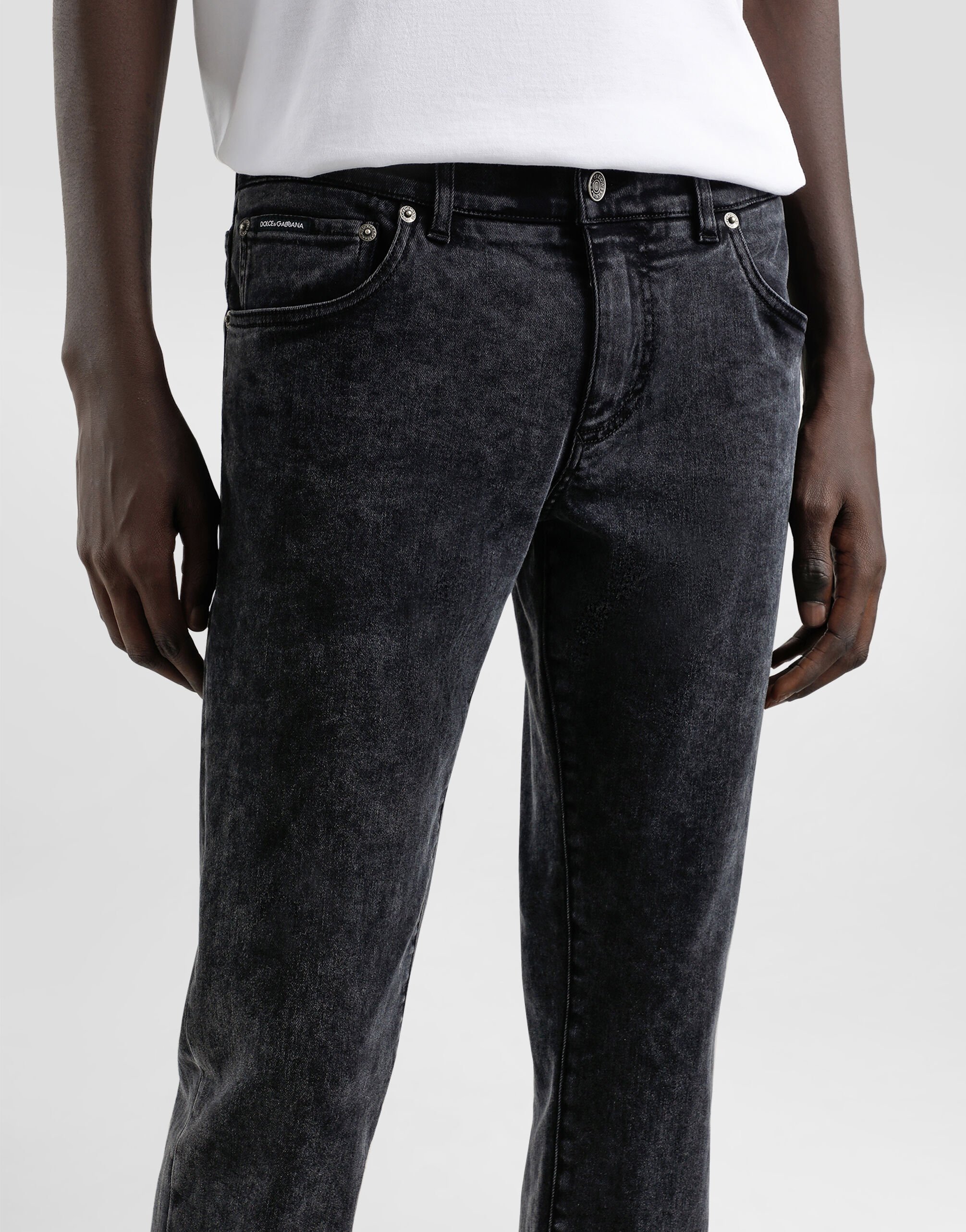 Skinny stretch cotton jeans with tag in Multicolor for Men