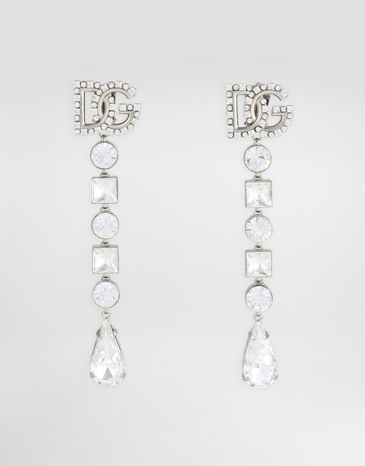 Dolce & Gabbana Pendientes colgantes con strass y logotipo DG Plateado WER2L2W1111