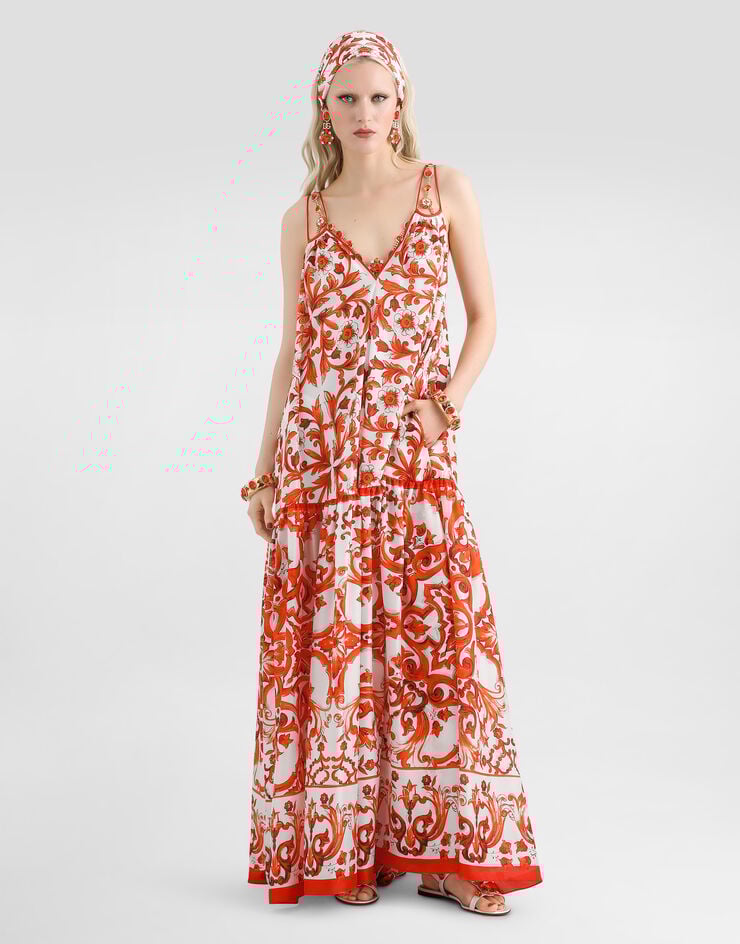 Dolce & Gabbana Majolica-print habotai long dress Multicolor F615ETGDDRG