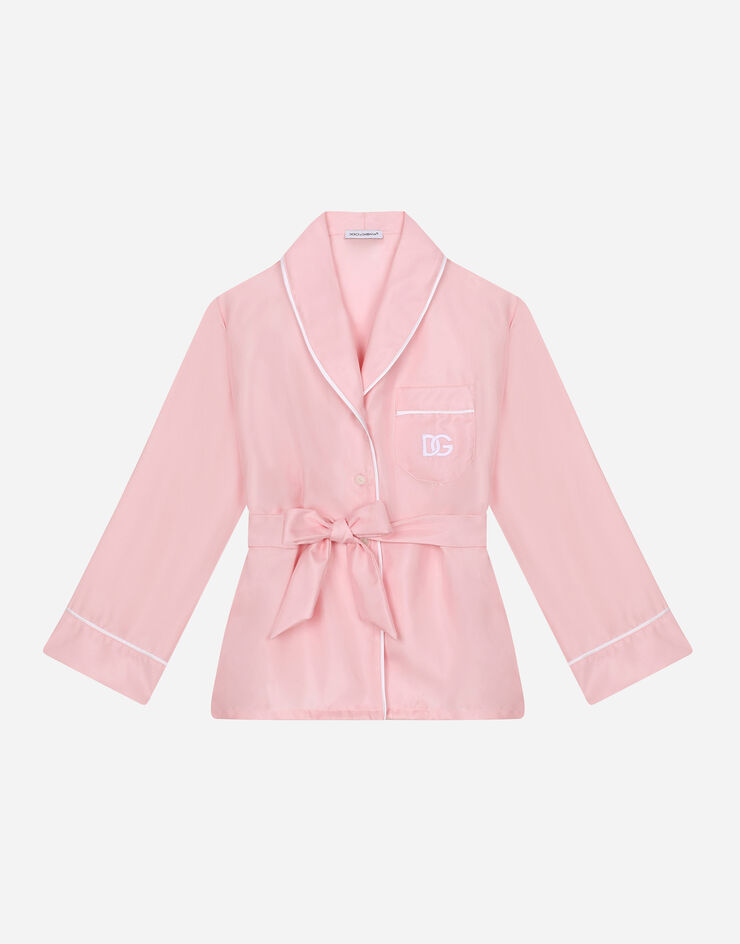 Dolce & Gabbana Пижамная рубашка из шелкового твила с вышивкой DG розовый L55S84G7M5C