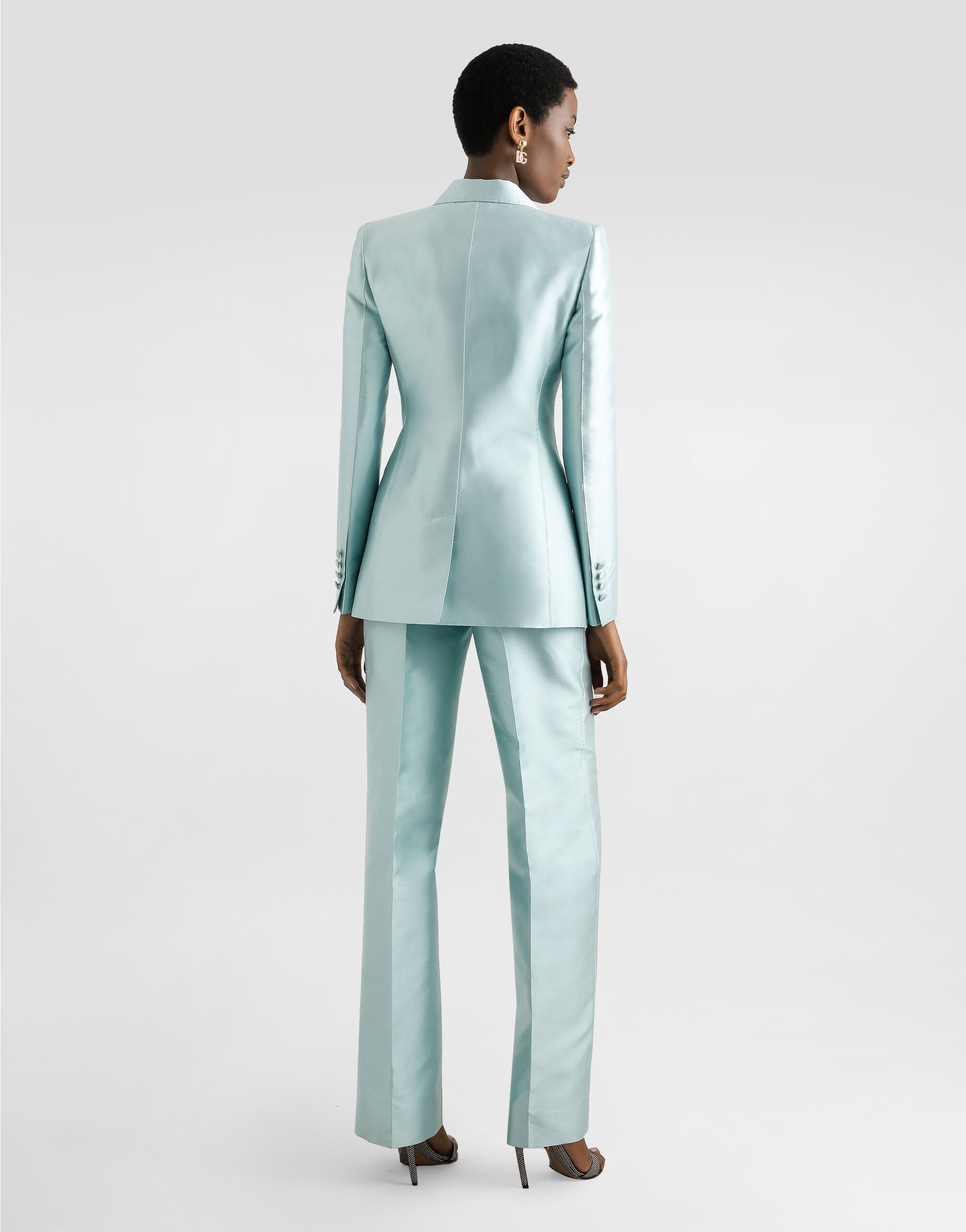 Double-breasted jacket in shantung silk in Blue for Women