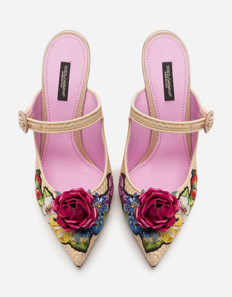 Dolce & Gabbana Braided raffia mules with floral embroidery BEIGE CI0124AX051