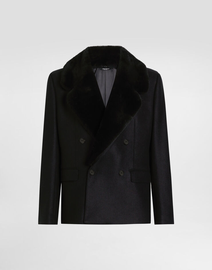 Dolce & Gabbana Zweireihige Jacke mit Kragen in Pelzoptik Black G2VK3ZHU2A8