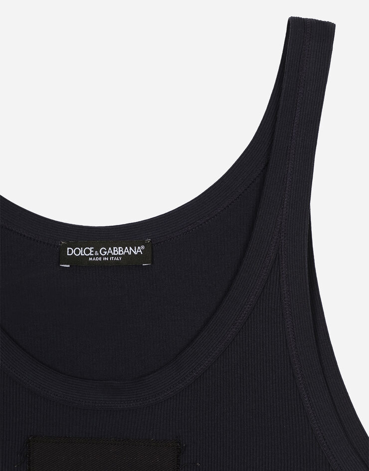 Dolce & Gabbana Camiseta de tirantes slim con parche Marina Azul G8PA8ZG7L2Y