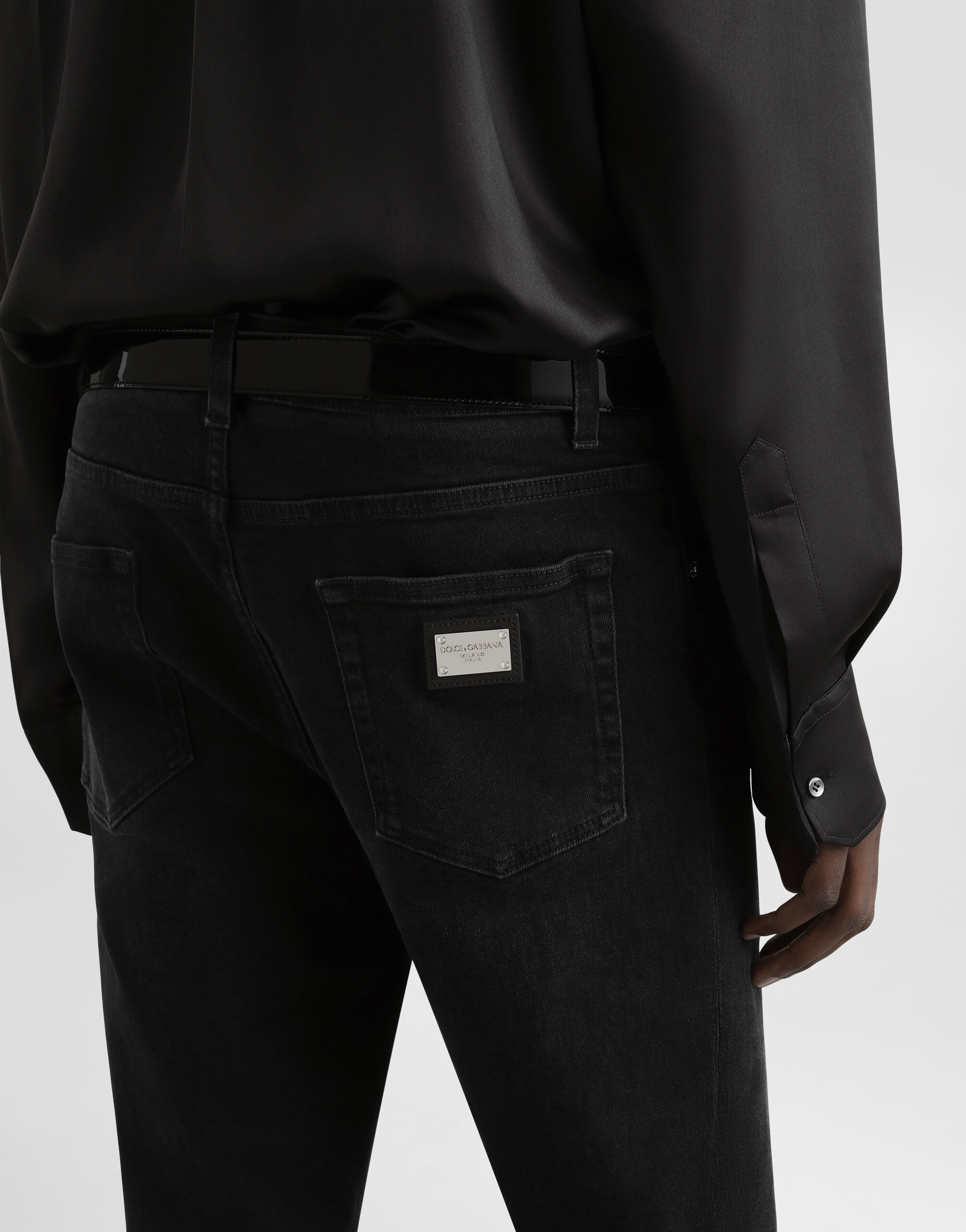 Gray wash slim-fit stretch jeans in Multicolor for Men