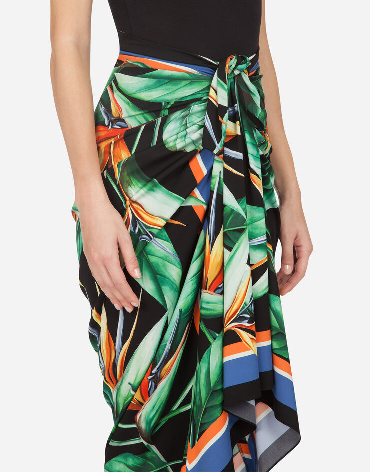 Dolce & Gabbana LONGUETTE WRAP-AROUND SKIRT IN CHARMEUSE WITH FOULARD PRINT ESTAMPADO FLORAL F4BV2TFPAIL
