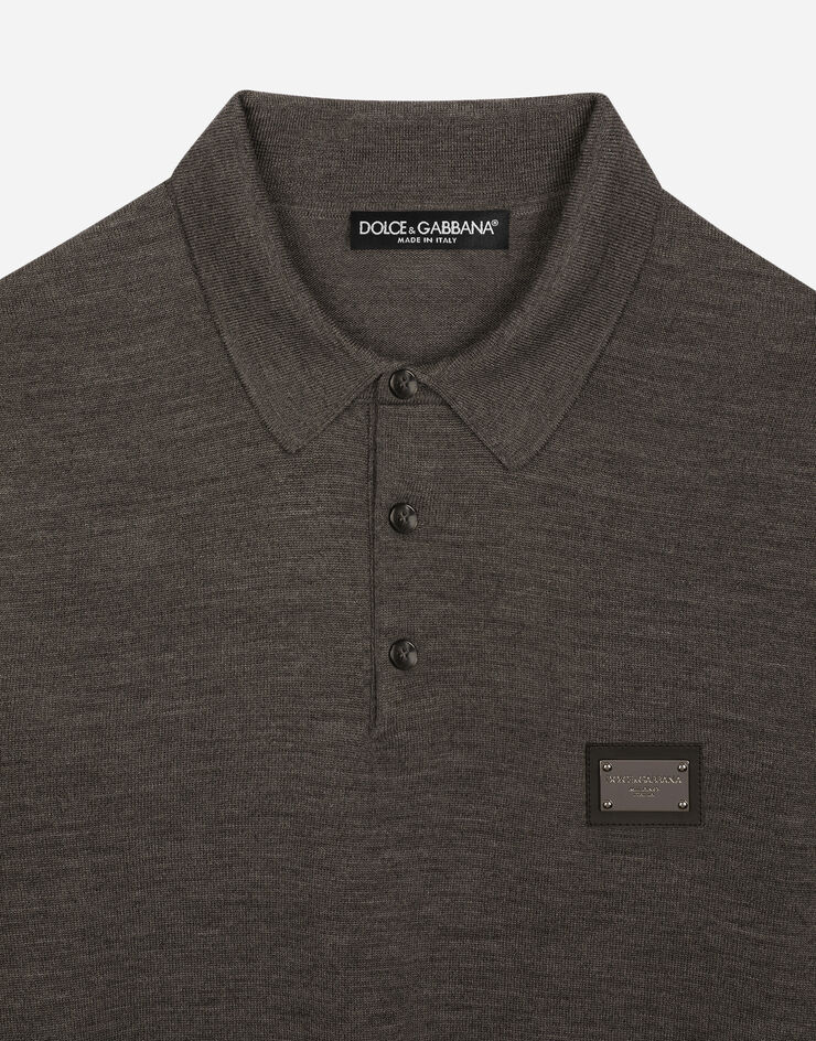 Dolce & Gabbana Wool polo-shirt with branded tag Grey GXO38TJCVC7