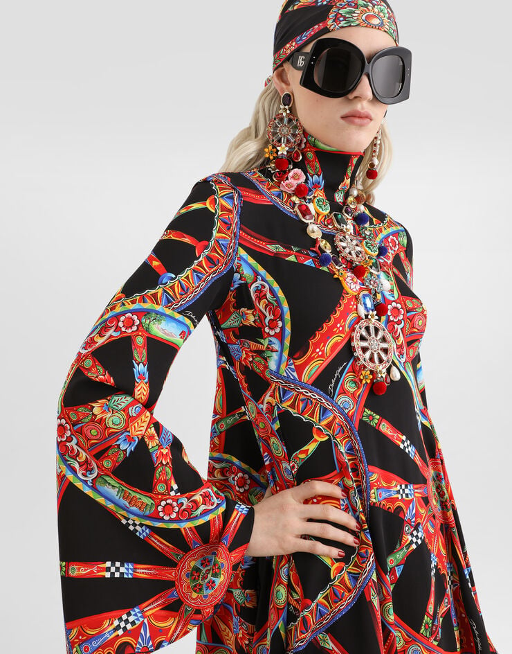 Dolce & Gabbana Carretto-print charmeuse dress Dolce & Gabbana Carretto-print charmeuse dress Multicolor F622FTFSA9U
