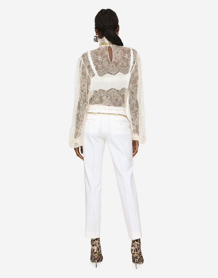 Dolce&Gabbana Floral lace turtle-neck blouse White F779MTFL9AC