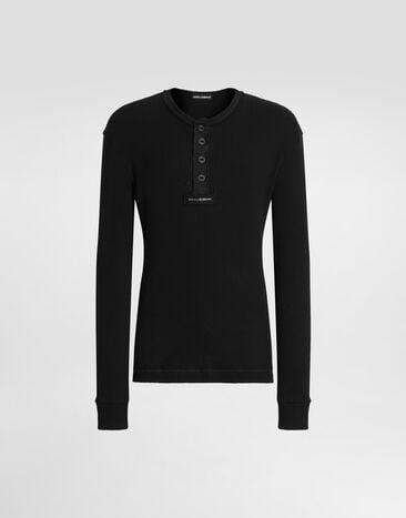 Dolce & Gabbana Ribbed cotton serafino t-shirt Dolce & Gabbana Ribbed cotton serafino t-shirt Black G8TF3THU7WR