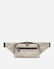 Dolce & Gabbana Small nylon belt bag with rubberized logo Beige GYZMHTFUBGF