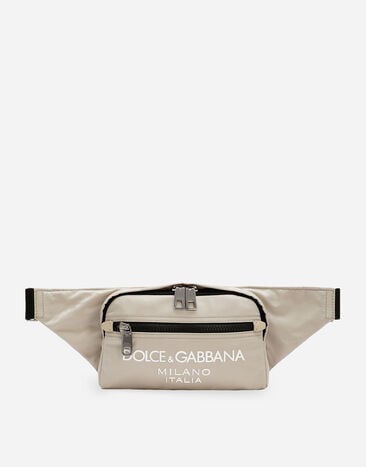 Dolce&Gabbana Riñonera pequeña de nailon con logotipo engomado Gris BM2279AP549