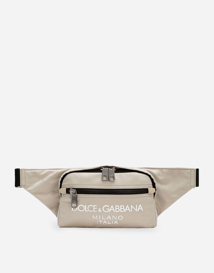 Dolce & Gabbana Riñonera pequeña de nailon con logotipo engomado Beige BM2218AG182