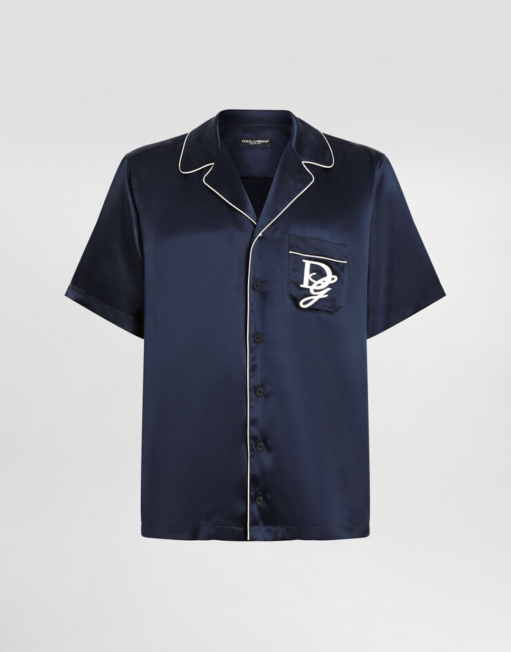 Dolce & Gabbana Silk satin shirt with logo Blue G5LH3ZFU1AU