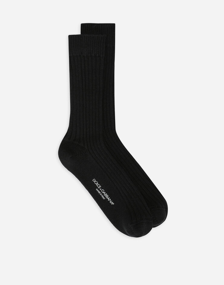 Dolce & Gabbana Chaussettes côtelées en coton et laine Noir GXS72TJFMX9