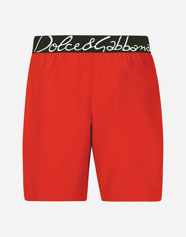 Dolce & Gabbana Mid-length swim trunks with Dolce&Gabbana logo Multicolor G9BBZDG8LM4