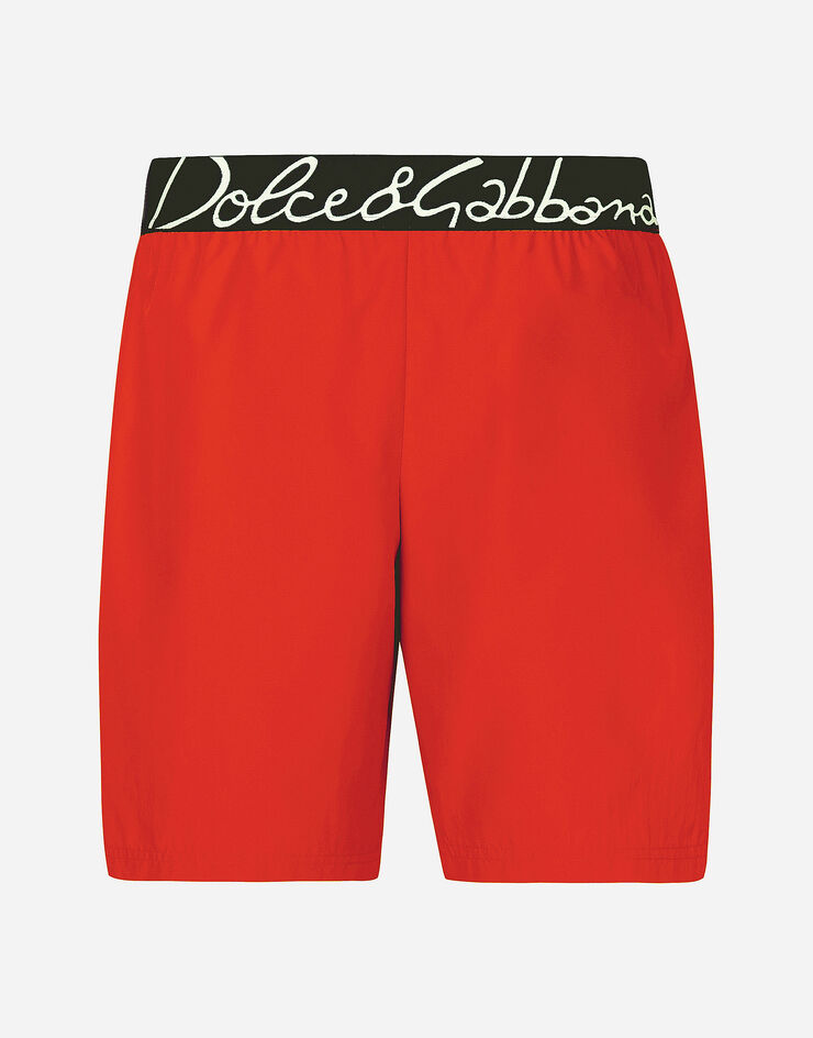Dolce & Gabbana Mid-length swim trunks with Dolce&Gabbana logo Burgunderrot M4F28TFUSFW