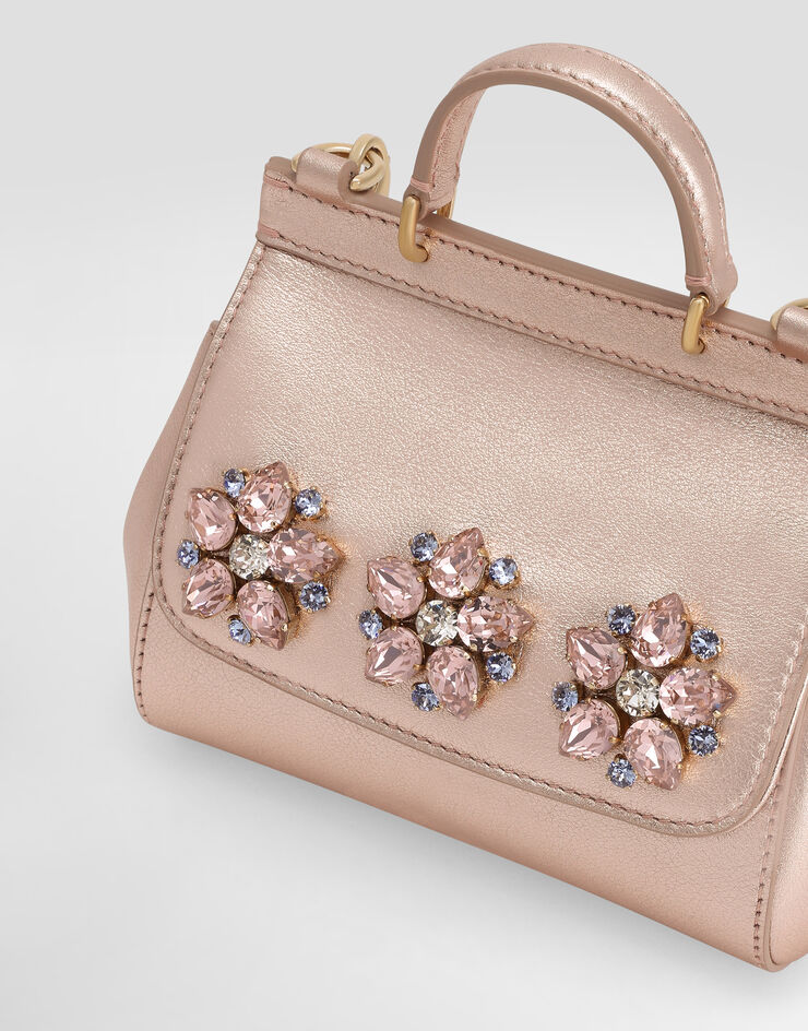 Dolce & Gabbana Laminated calfskin sicily handbag with brooches Pink Gold EB0003A3F58