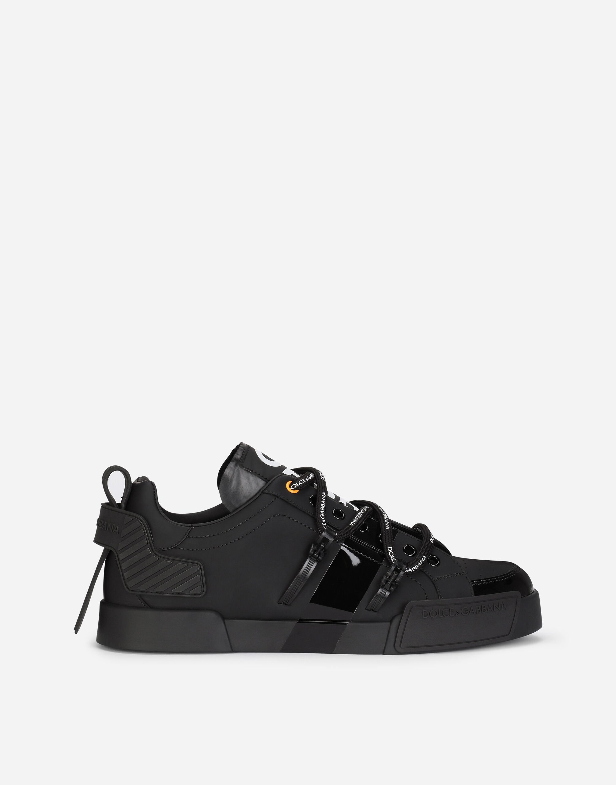Dolce & Gabbana Portofino sneakers in calfskin and patent leather Black G8PT1TG7F2I