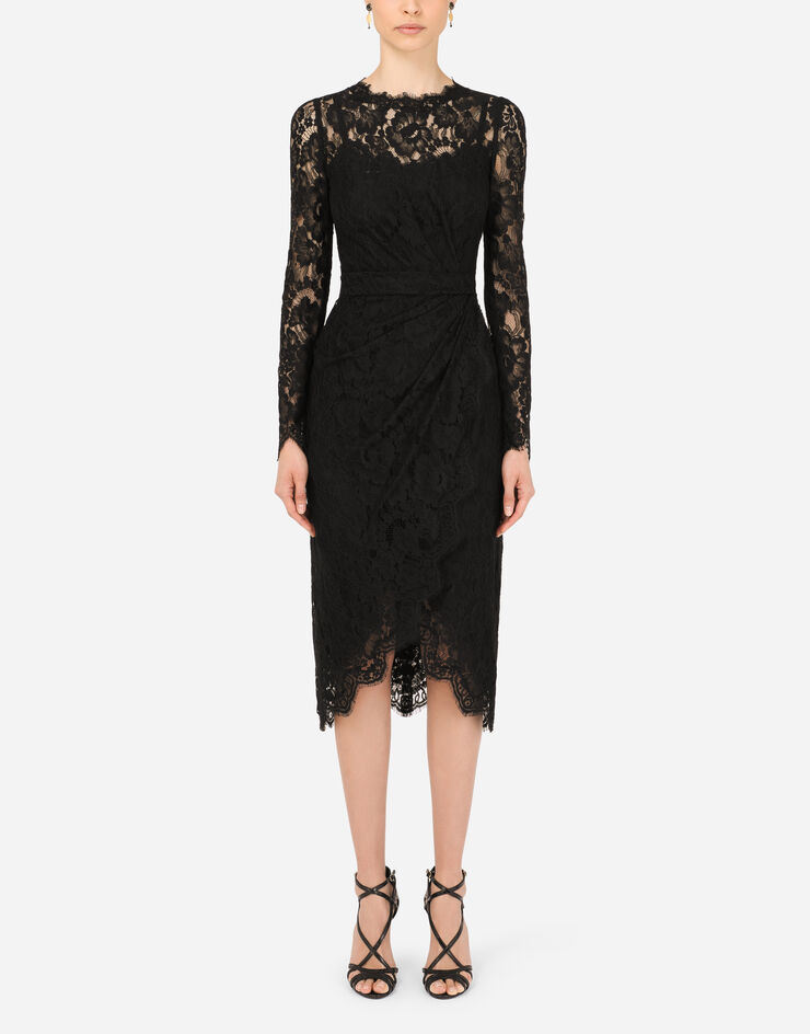 Dolce & Gabbana Galloon lace calf-length wrap dress 黑 F6G8GTFLMSC