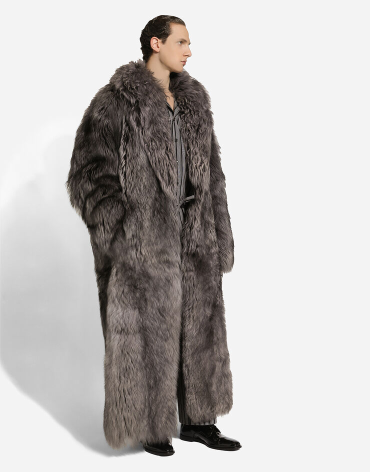 Dolce & Gabbana معطف من فرو شيرلينغ طويل رمادي G049VLFUP88