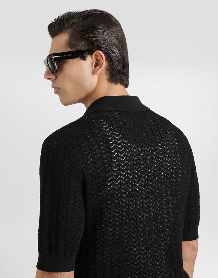 Dolce & Gabbana Polo shirt in perforated cotton Black GXZ02TJBCJW